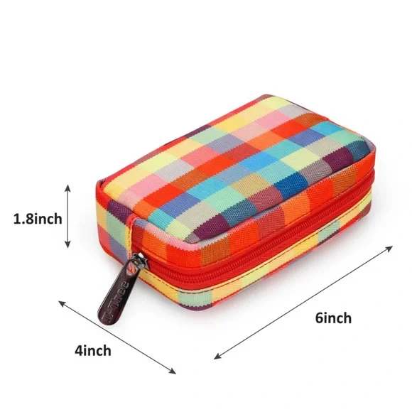 E-Tree Colorful Checkered Canvas Travel Zipper Pouch - Picture 4 of 6